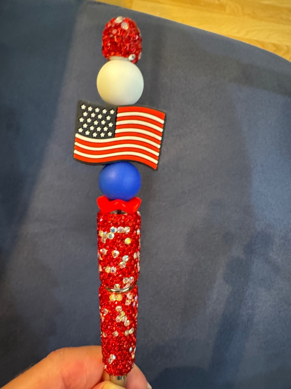 Patriotic Red Bejeweled Decorative Pen with American Flag, NEW, Handcrafted - Picture 5 of 6